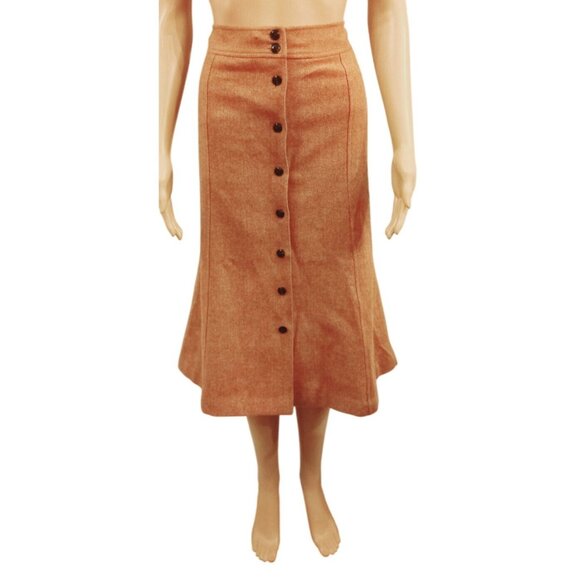 Talbots Womens Skirt Size 4 Vintage Wool Brown Petite A-Line Midi Button Front‎ - Picture 1 of 10